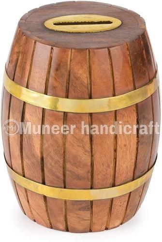 Wooden Barrel Shaped Coin Bank, Feature : Dimensionally Accurate, Fine Finishing