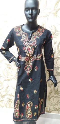 Smriti textile Chikan Cotton Kurti, Pattern : Embroidered