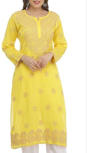 Chikan Embroidered Kurti, Feature : Skin-friendly, Comfortable