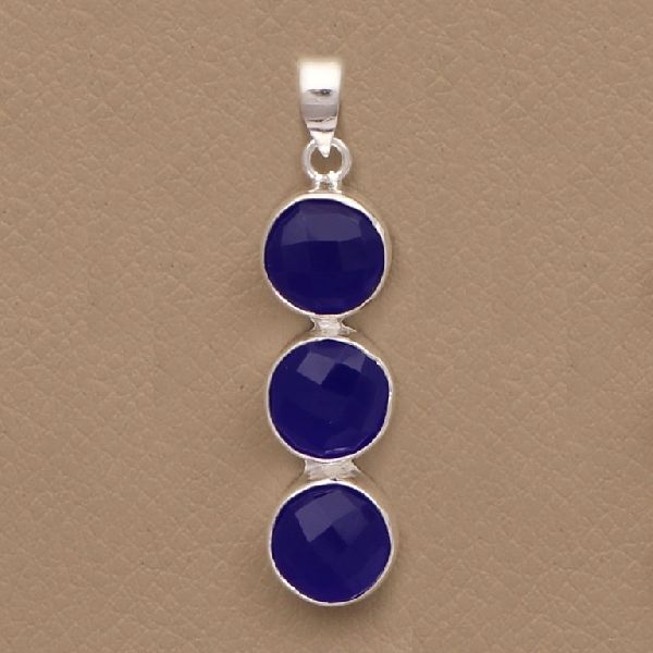 Round Blue Chalcedony Gemstone Pendant, Size : 10mm