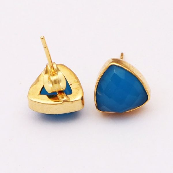 Trillion Blue Chalcedony Stone Earrings