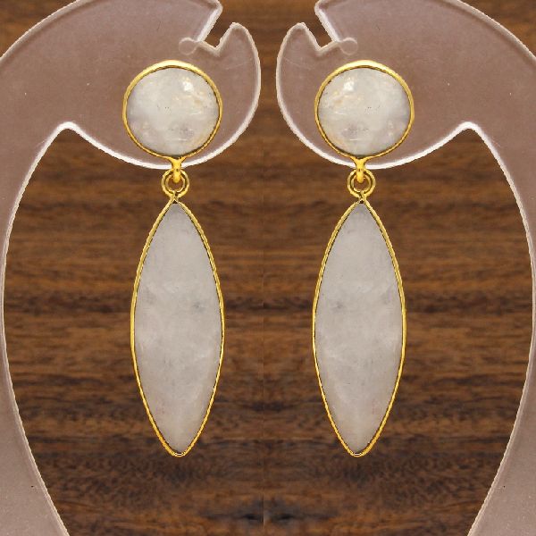 Rainbow Moonstone Earrings, Shape : Marquise/Round