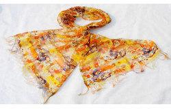 Yellow Floral Cotton Silk Printed Scarves