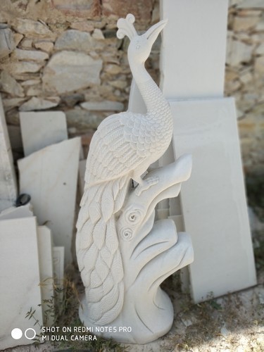 Marble White Stone Bird Statue, Size : 3 feet