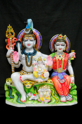 Printed Shiv Parvati Marble Statue, Color : Multicolors