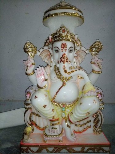 Girdhars Marble Religious Ganesha Statue, Color : Multicolor