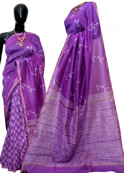 Discharge Printed Chanderi Silk Sarees, Width : 44 Inches app.