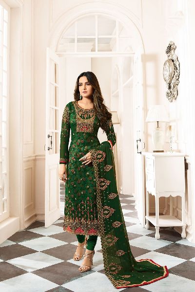 Hand Embroidery Chiffon Designer Churidar Suits, Occasion : Party Wear