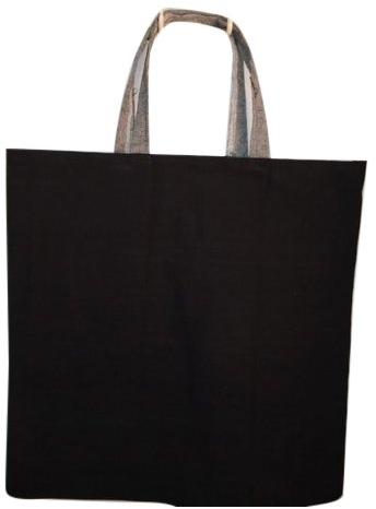 Black Loop Handle Cotton Bag, Pattern : Plain