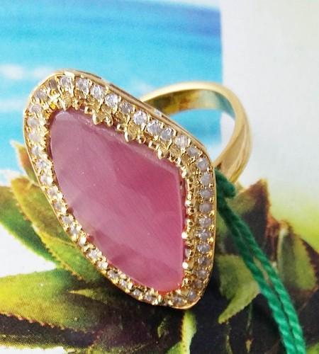 Brass Pink Stone Ring, Gender : female