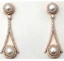 Diamond studded pearl hanging earrings, Occasion : Anniversary, Engagement, Gift, Party, Wedding