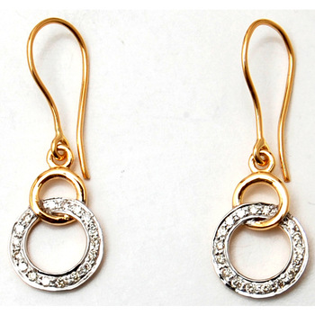 dynamic dual tone pave set diamond studded hanging earrings