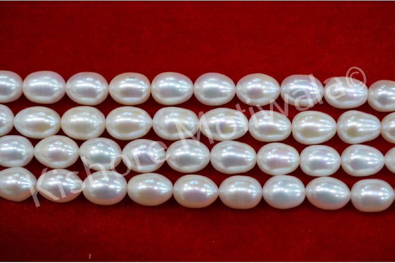 10 MM RICE SHAPE WHITE COLOR FRESHWATER PEARL BEADS