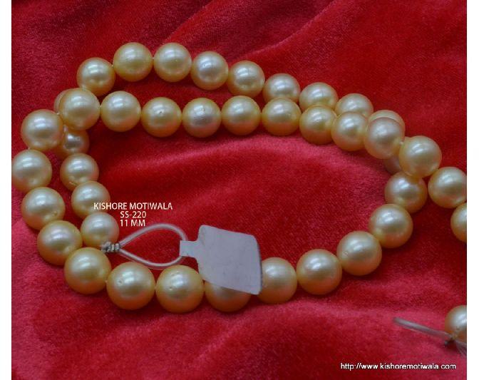 11 MM GOLDEN COLOR SOUTH SEA ROUND SHAPE PEARL BEADS