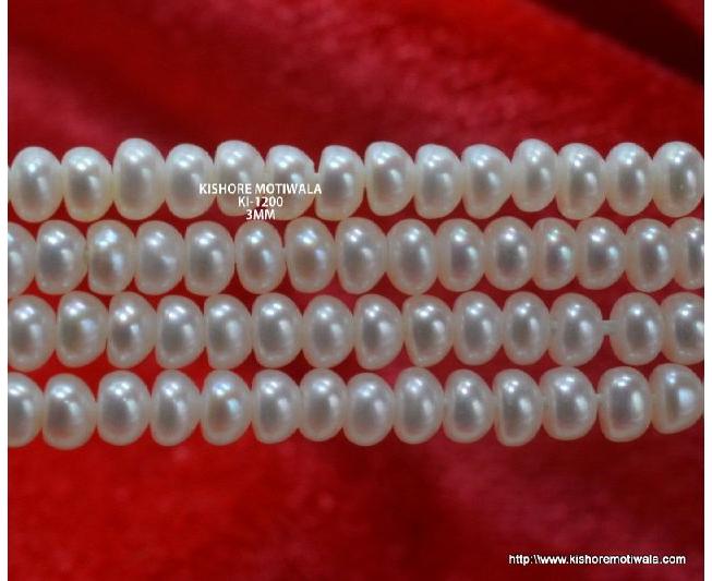 3 MM WHITE COLOR FRESHWATER FLAT SHAPE PEARL BEADS