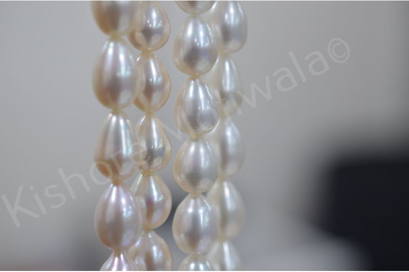 DROP SHAPE WHITE COLOR 8 MM FRESHWATER PEARL BEADS
