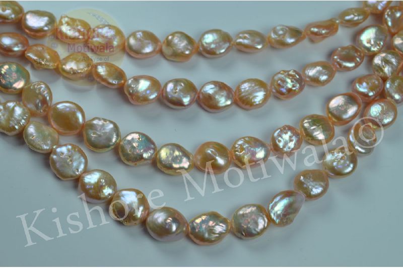 FRESHWATER COIN SHAPE PINK COLOR 12-14 MM PEARL BEADS