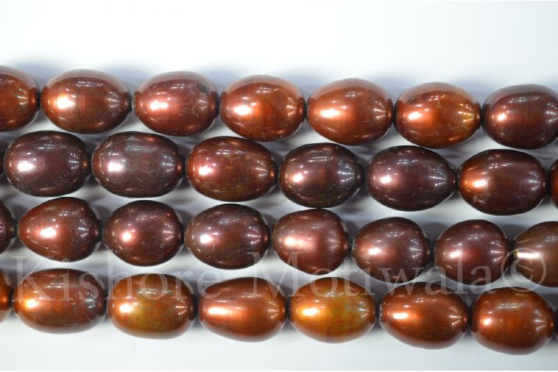 FRESHWATER RICE SHAPE 10-11 MM BROWN COLOR PEARL BEADS
