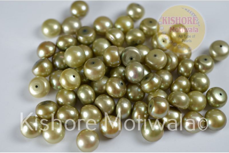 GREEN COLOR 11 MM BUTTON SHAPE FRESHWATER LOOSE PEARL