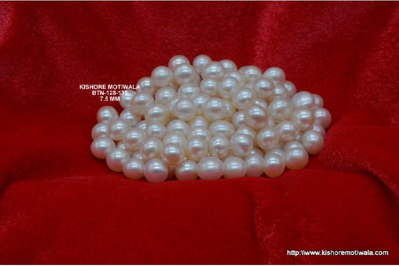 NATURAL FRESHWATER BUTTON SHAPE LOOSE PEARL, Size : 7.5 mm