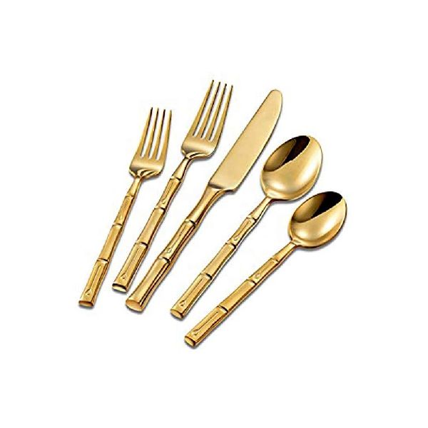 Bamboo Design Cutlery Set Gold Plated