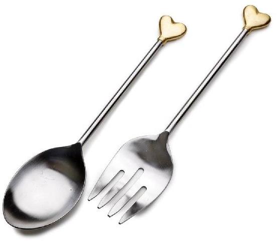 Gold Plated Heart Handle Salad Serving Set