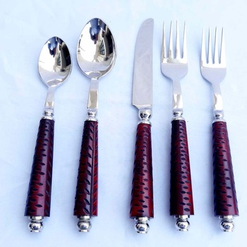 Red Resin Handle Cutlery Set