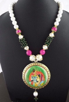 God Radha Agate Pearl Haind Painted Necklace