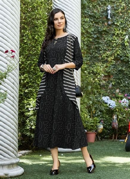 Black Colored Rayon Printed Kurti