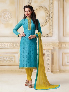 Blue colored banarasi chanderi suit, Supply Type : In-Stock Items