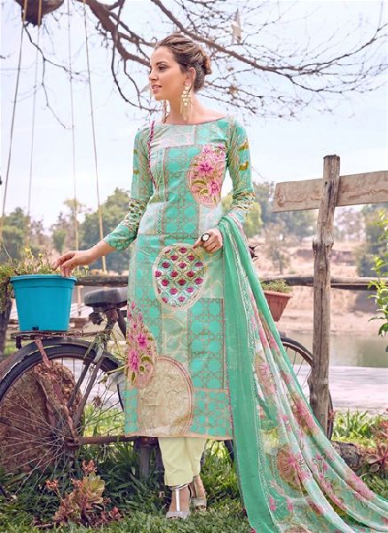 Green Colored Cotton Printed Suit