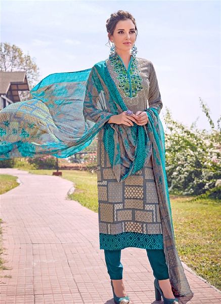 Grey And Beige Colored Cotton Printed Suit