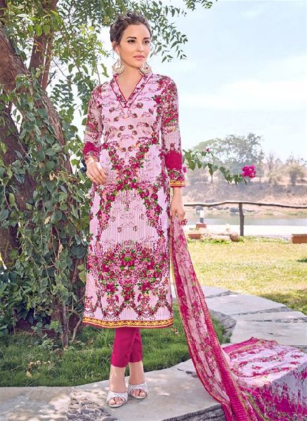 Pink Colored Cotton Printed Suit