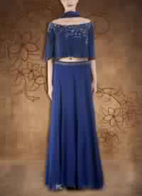 Royal Blue Off Shoulder Cape Lehenga Set