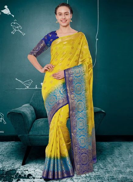 Viva N Diva Yellow Colored Banarasi Silk Saree