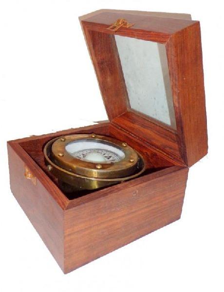 Vintage Rosewood Boxed Brass Antique Gimbled Compass
