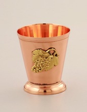 COPPER MINT JULEP CUP WITH BRASS GRAPES DECORATION