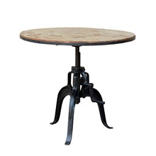 INDUSTRIAL CAST IRON/WOODEN ADJUSTABLE ROUND CRANE TABLE