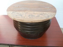 INDUSTRIAL IRON WOODEN STORAGE COFFEE TABLE