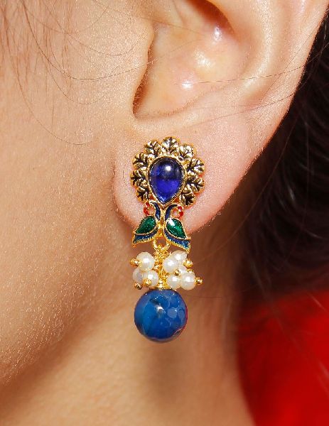 indian peacock style with pearl drop earrings