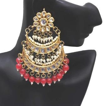 Red Kundan Earrings Set Bollywood Wedding Jewellery