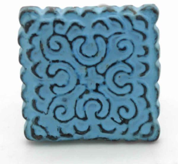 CAST IRON HANDCRAFTED SKY BLUE DESGINED SQUARE KNOB