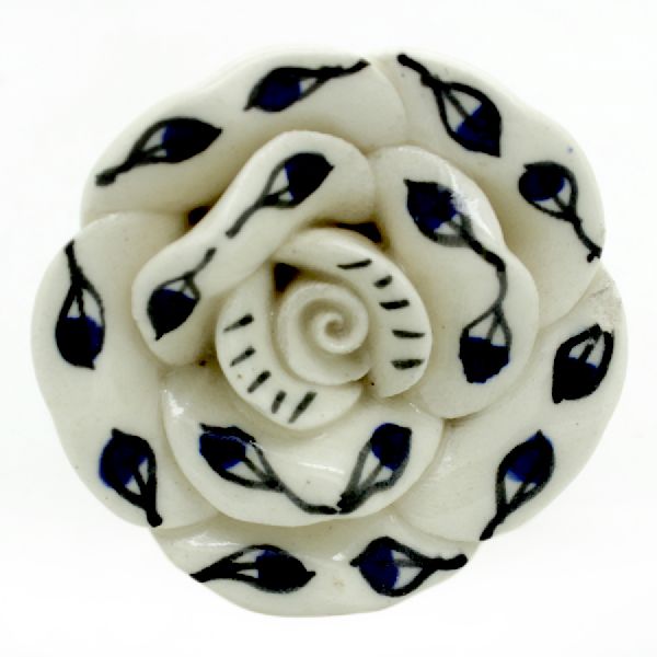 CERAMIC FLOWER KNOB HANDCRAFTED CREAM & BLACK DESIGNED KNOB