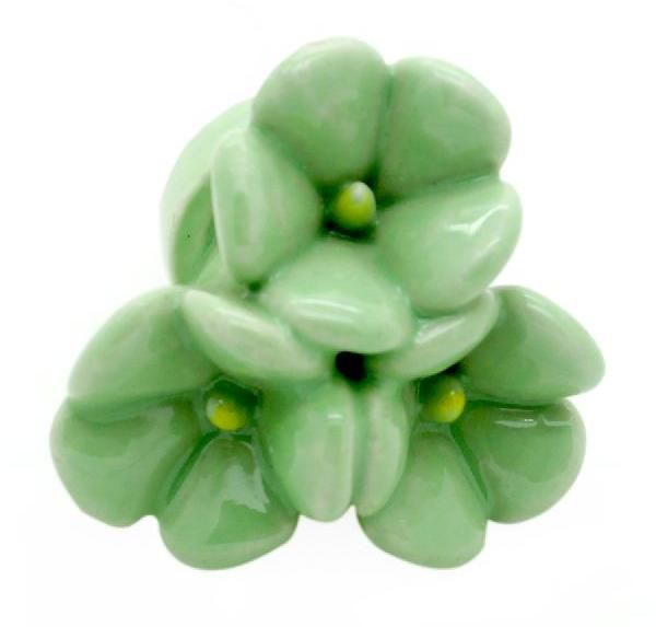 CERAMIC FLOWER KNOB HANDCRAFTED LIGHT GREEN DESIGNED MULTIPLE FLOWER KNOB