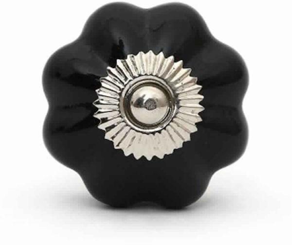 CERAMIC HANDCRAFTED BLACK PUMPKIN KNOB, Color :   Black