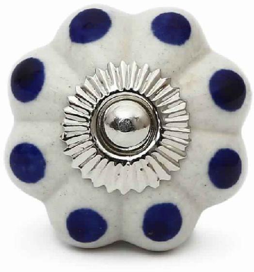 CERAMIC HANDCRAFTED CREAM & BLUE SPOTS PUMPKIN KNOB