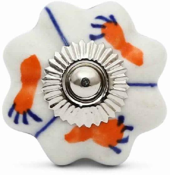 CERAMIC HANDCRAFTED CREAM ORANGE & BLUE PUMPKIN KNOB