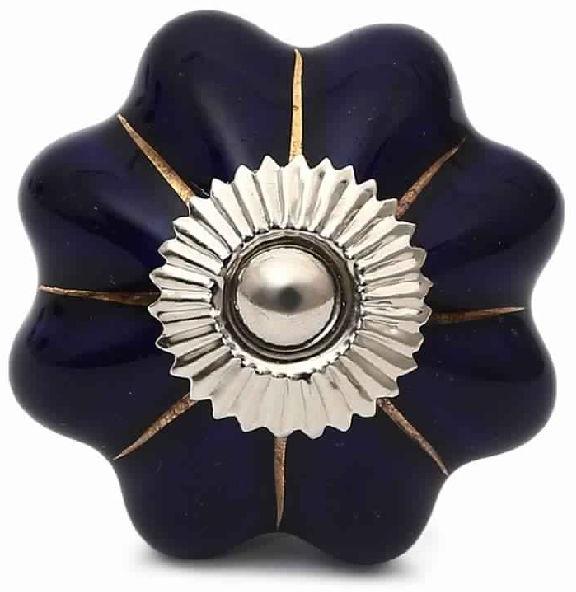 CERAMIC HANDCRAFTED DARK BLUE GOLDEN LINE DESIGNE PUMPKIN KNOB