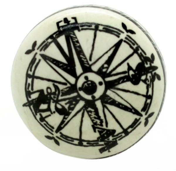 CERAMIC HANDCRAFTED WHITE & BLACK COMPASS LOGO KNOB