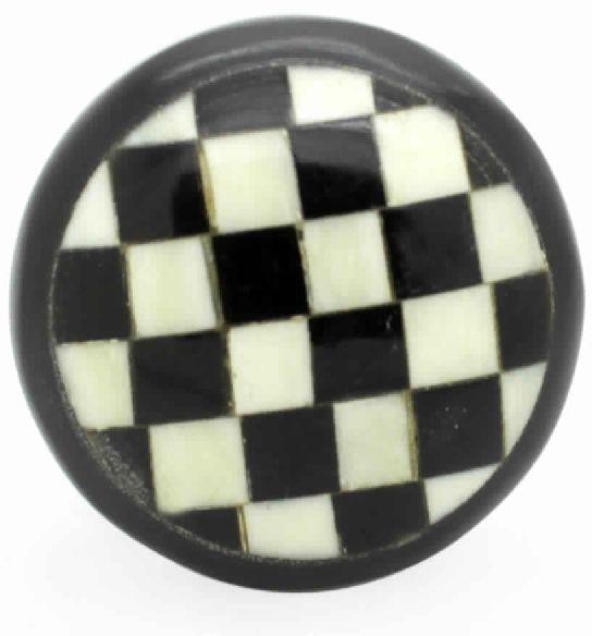 RESIN HANDCRAFTED BLACK & CREAM CHECKERED PATTERN DESIGN KNOB